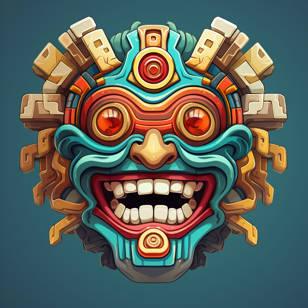 Colorful Mayan mask with huge open mouth