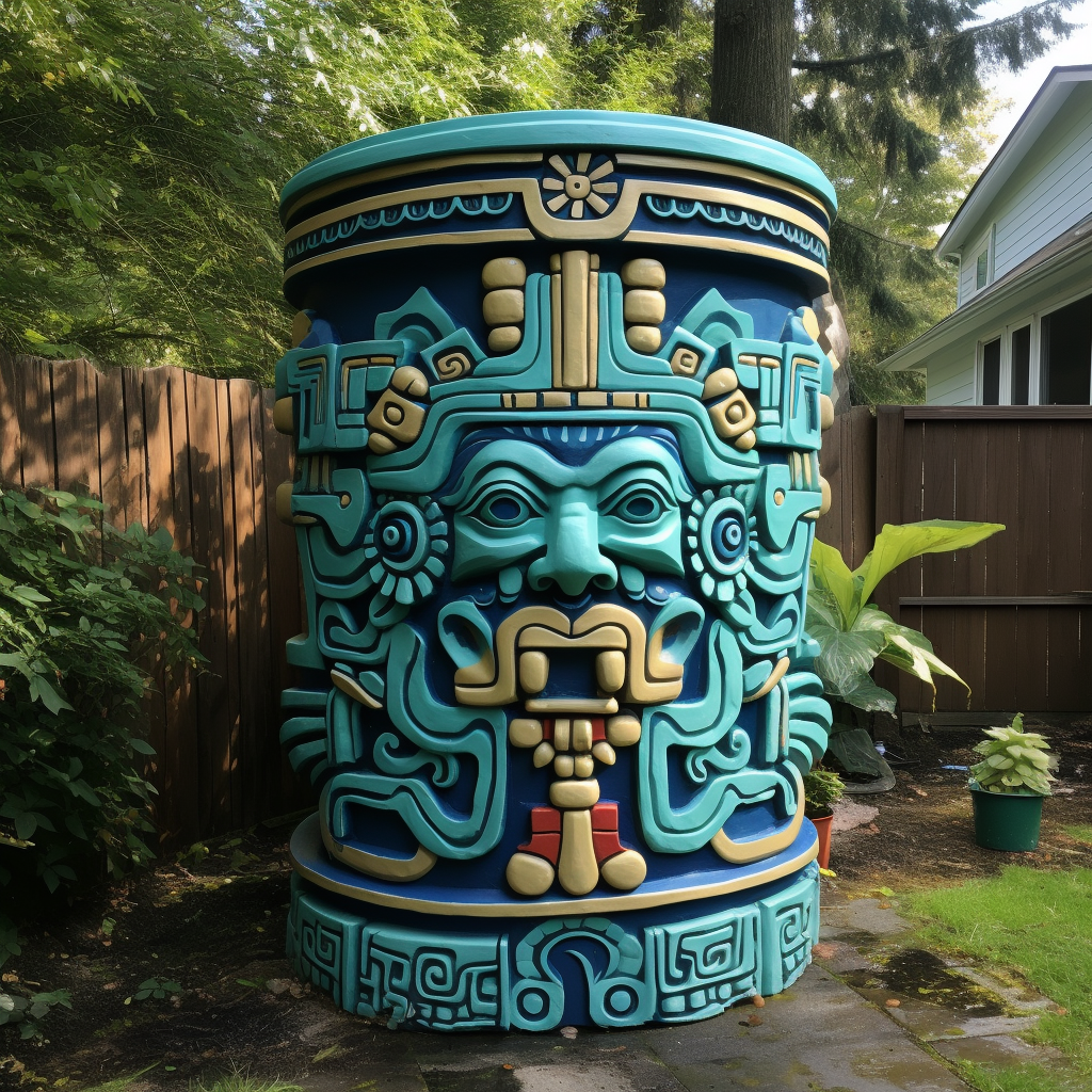 Mayan god inspired wall rainwater container