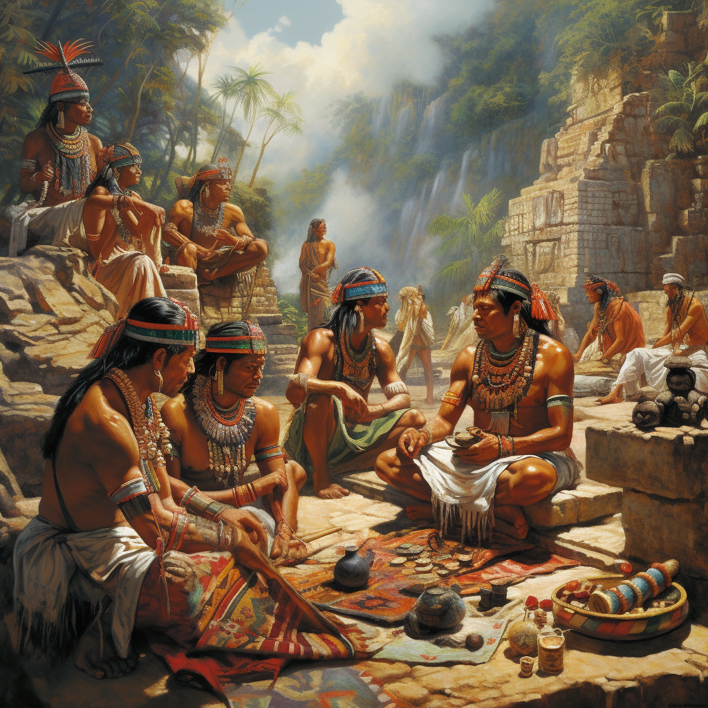 Mayan Indians gathered at temple