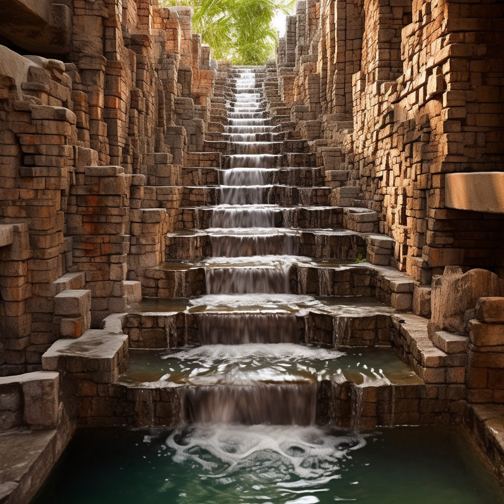 Mayan Mexican Stairway with Flowing Water