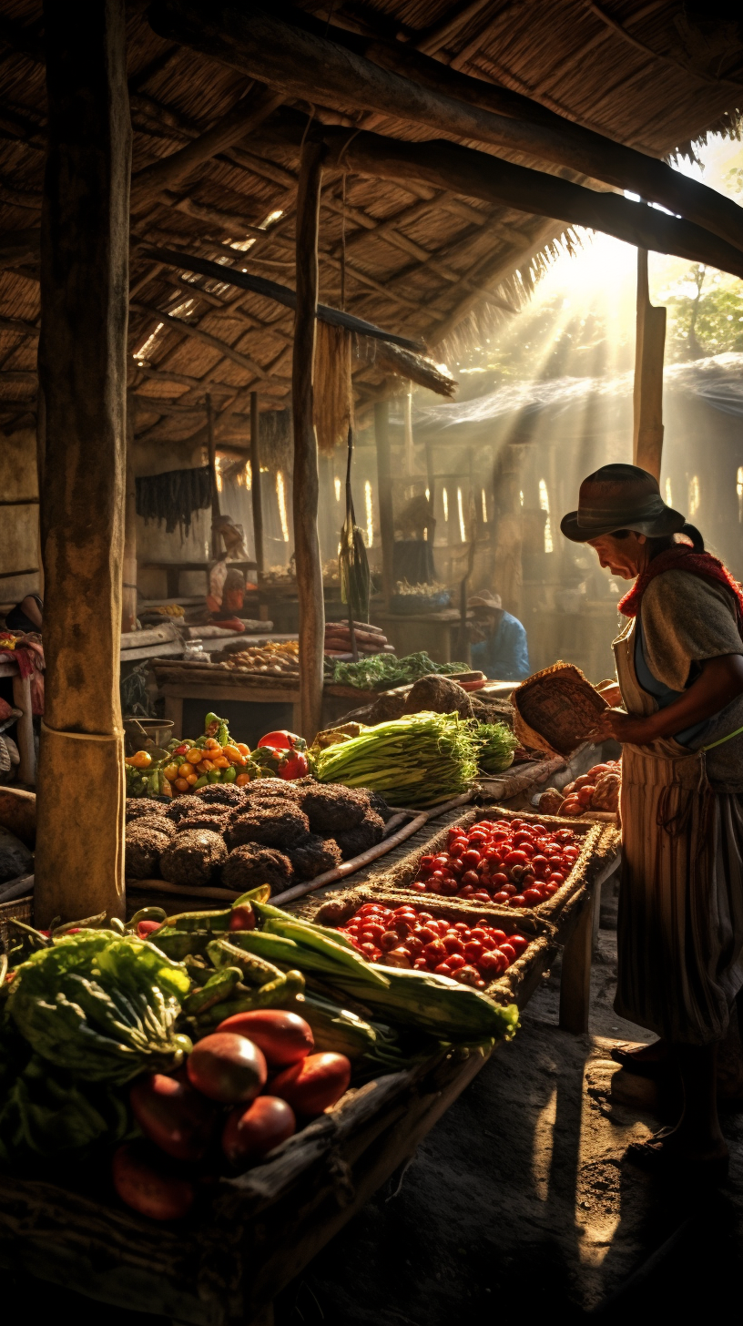 Vibrant Mayan marketplace setting