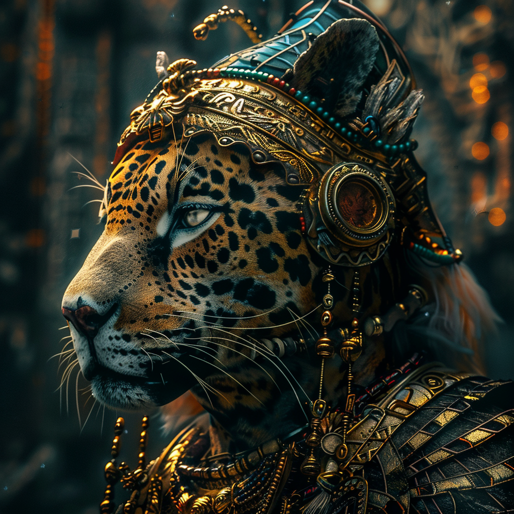 Mayan warrior with jaguar mask