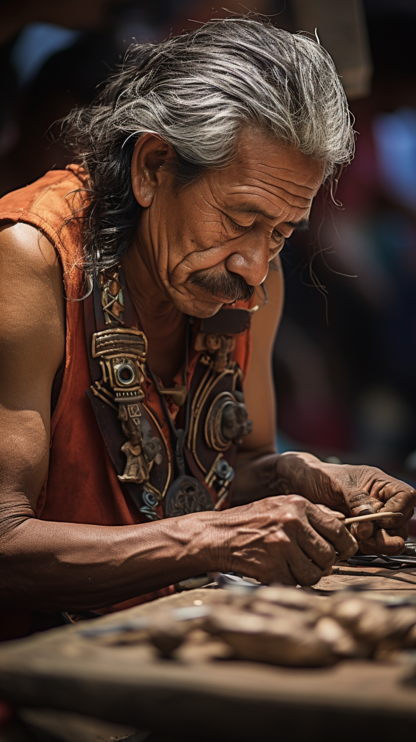 Skilled Mayan craftsman performing ancient dental practice