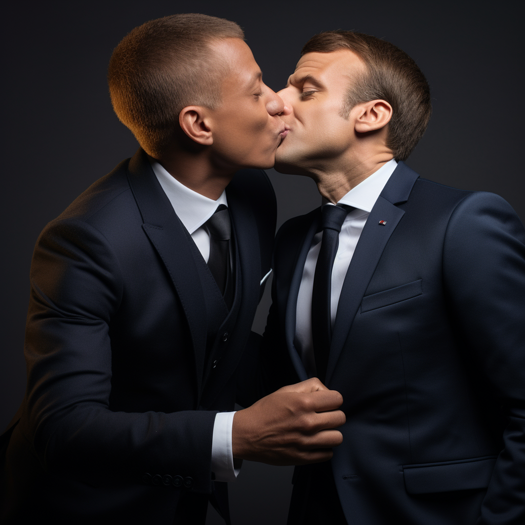 Mbappe kissing Macron on AR