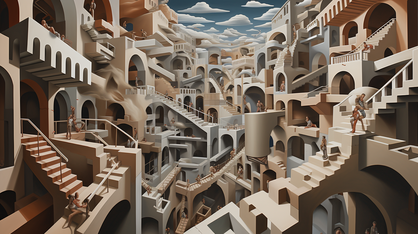 MC Escher and Alex Ross Style Painting