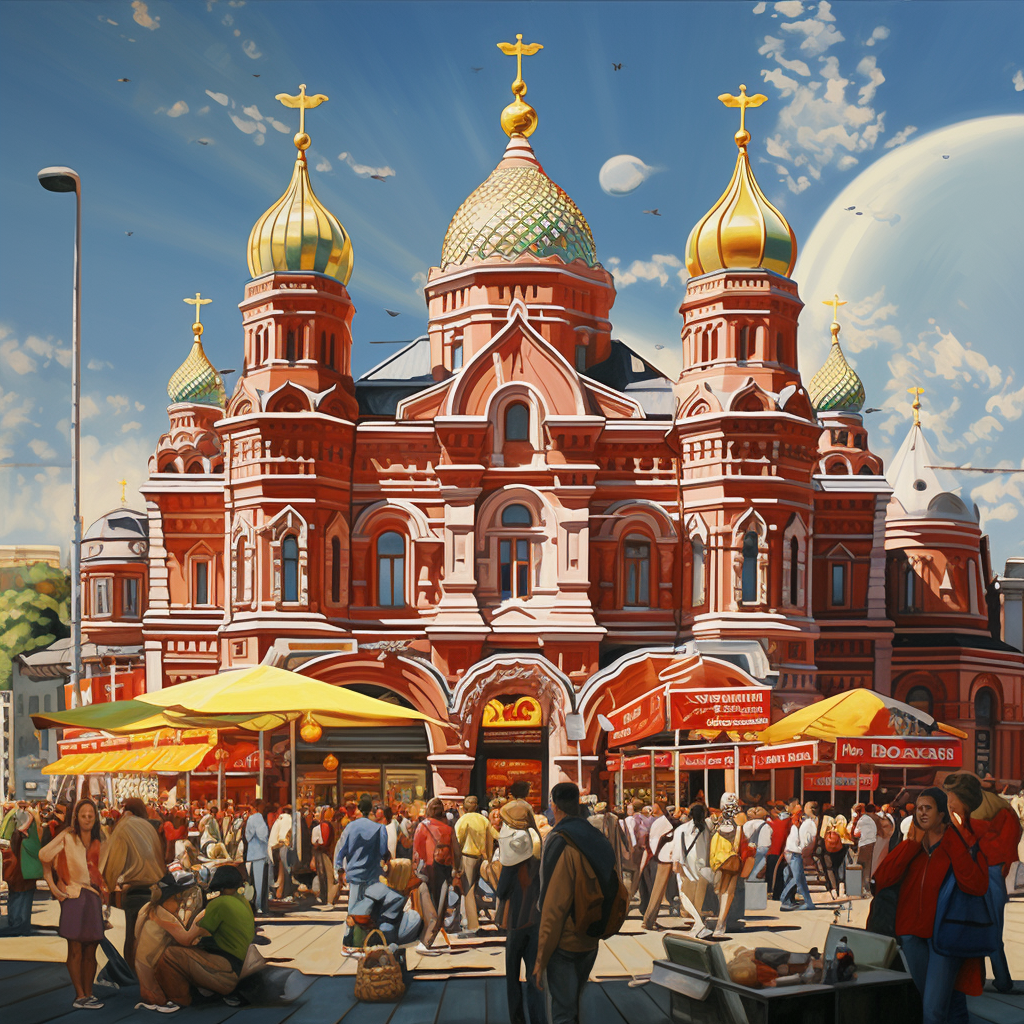 Vintage McDonald's Moscow Red Square with lively crowd