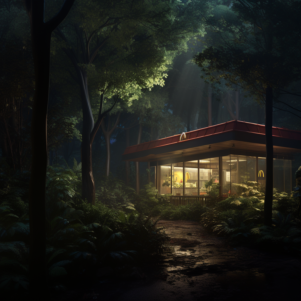 McDonald's store in jungle at night