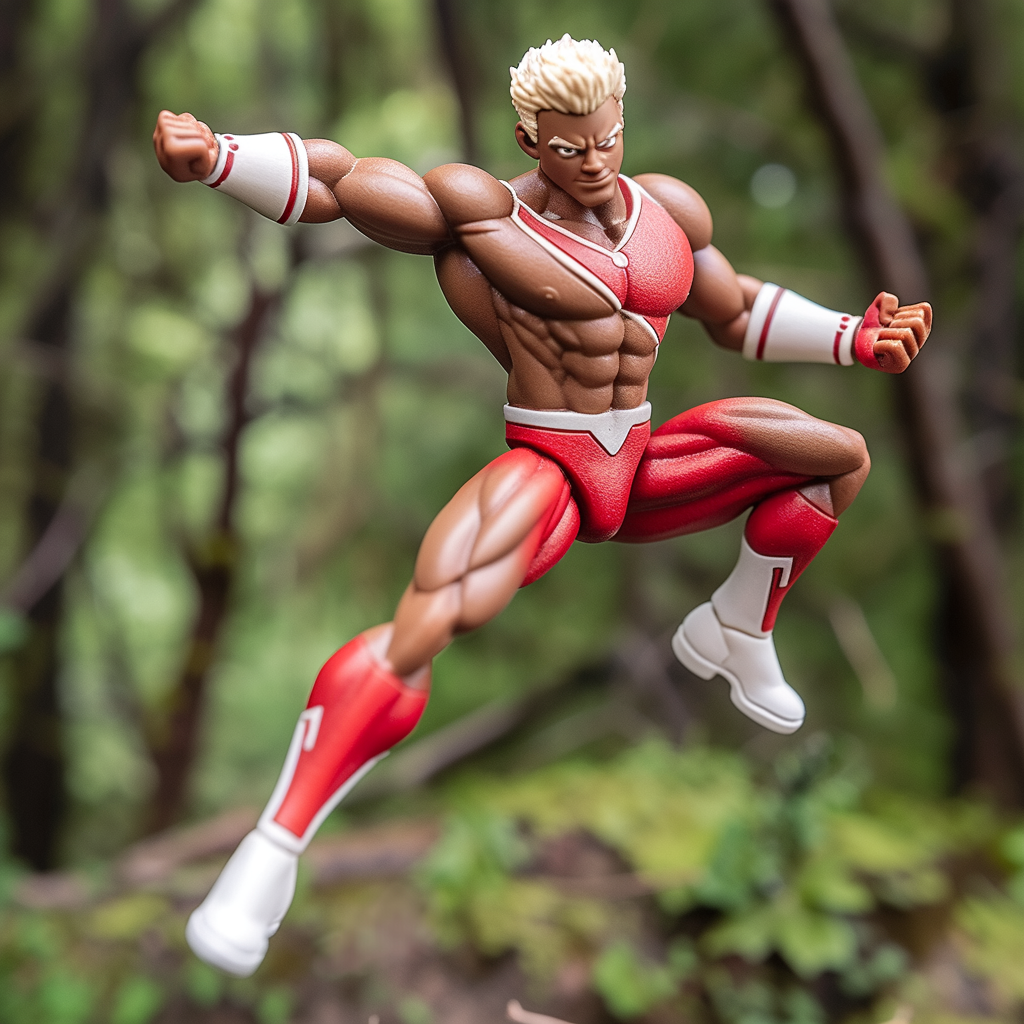 Superhero with blond hair in white and red cheerleader outfit