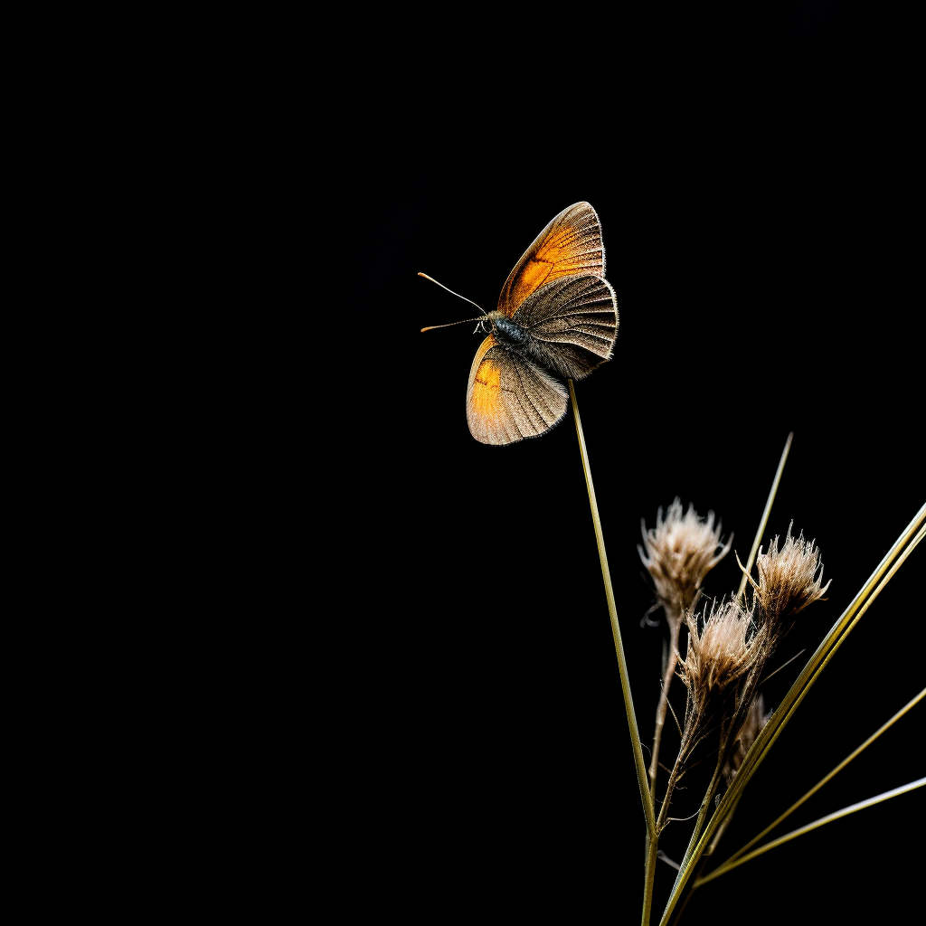 Meadow Brown Butterfly on Black