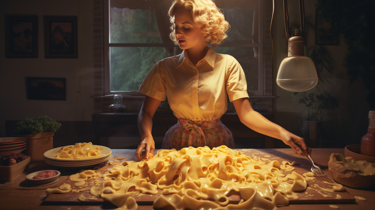 Woman sprinkling cheese on meat pasta