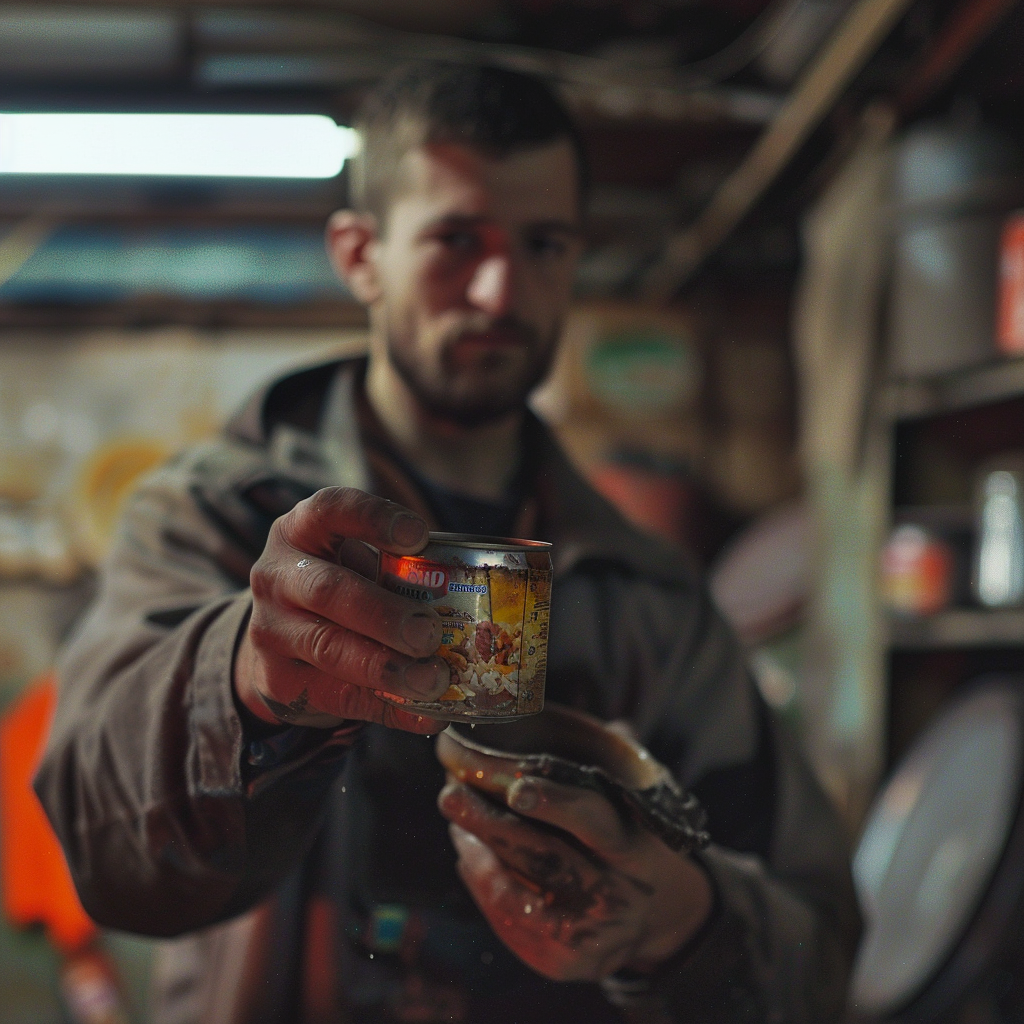 mechanic with soup can