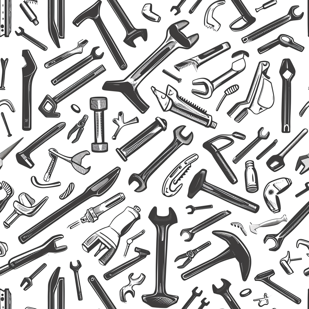 Black and white mechanic tools pattern