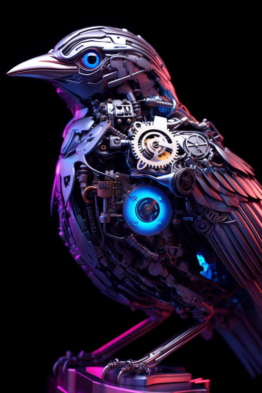 Mechanical bird with neon lighting