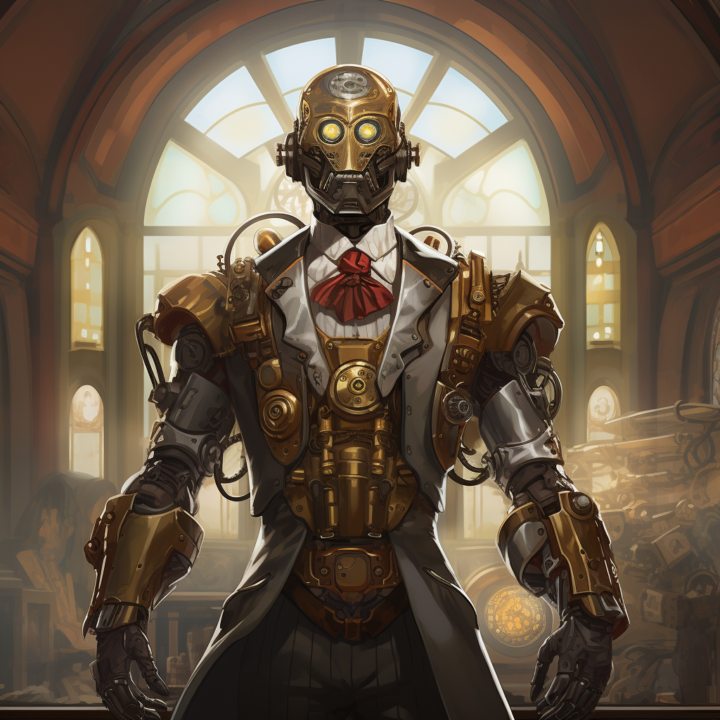 Mechanical butler statue in pathfinder illustration