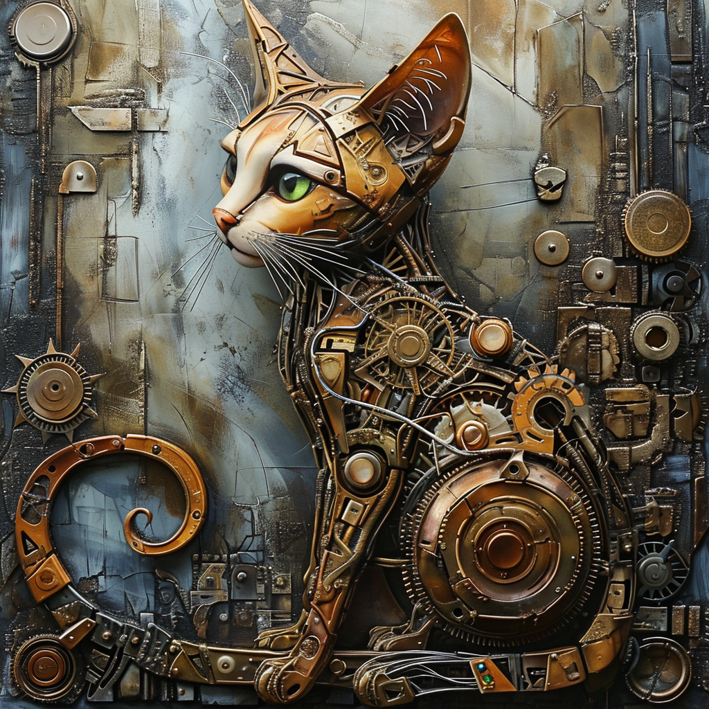 mechanical cat art style