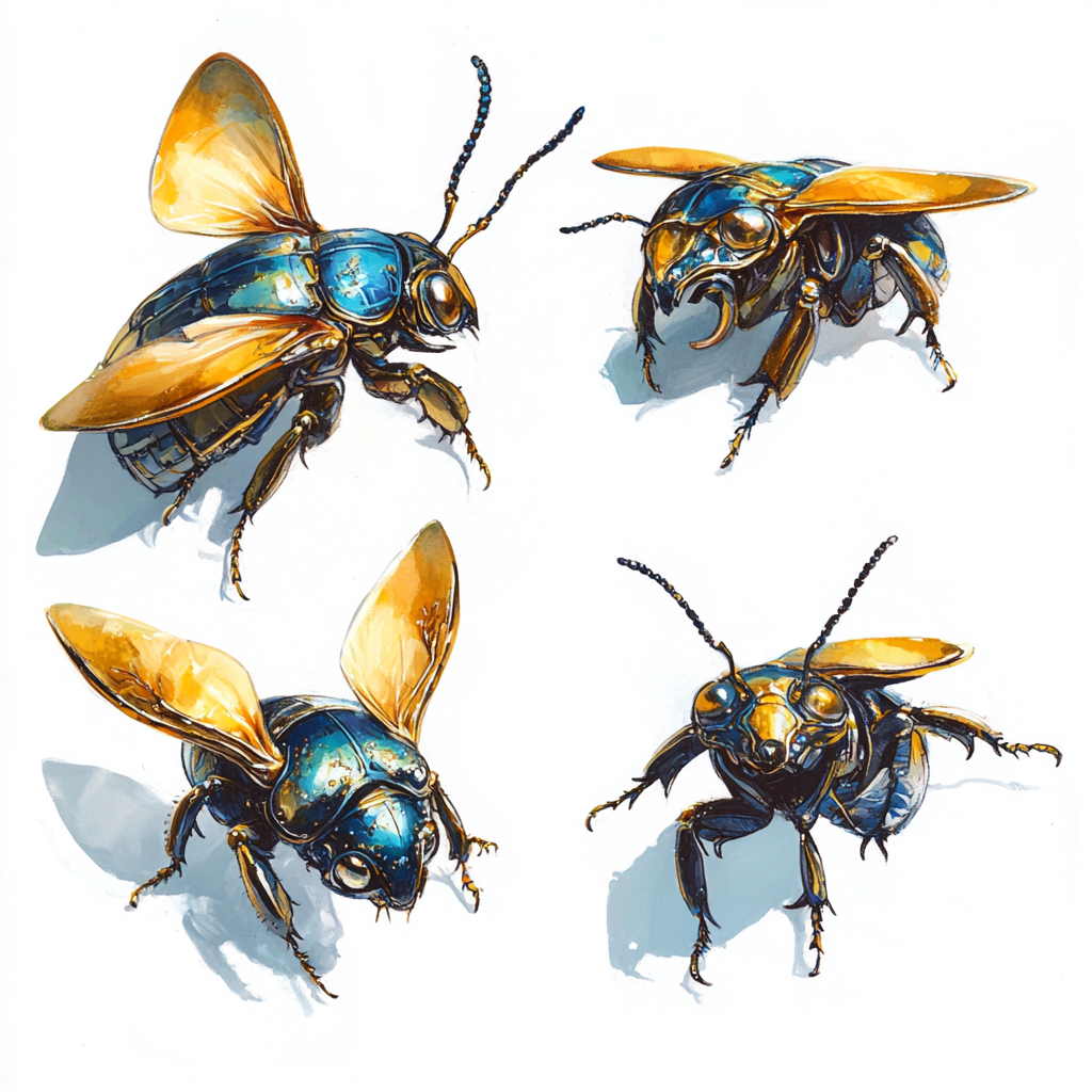 Oil painting style beetles glowing