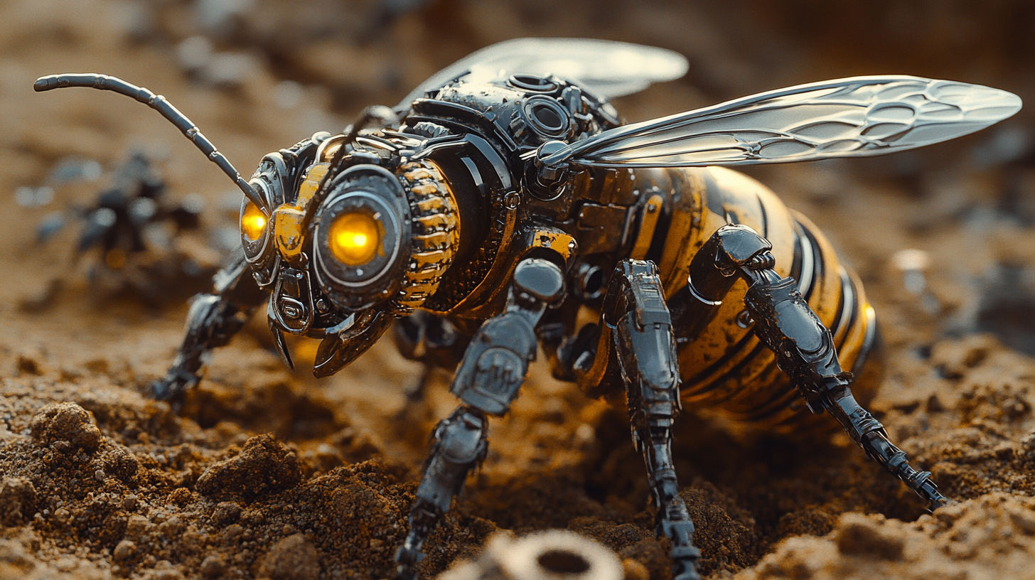 detailed mechanical wasp on soil