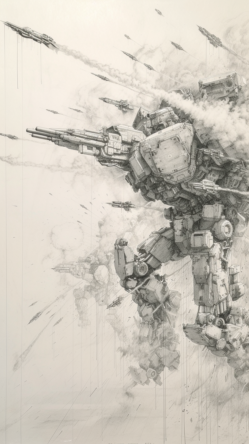 Mechwarriors Rocket Firing Silverpoint Drawing