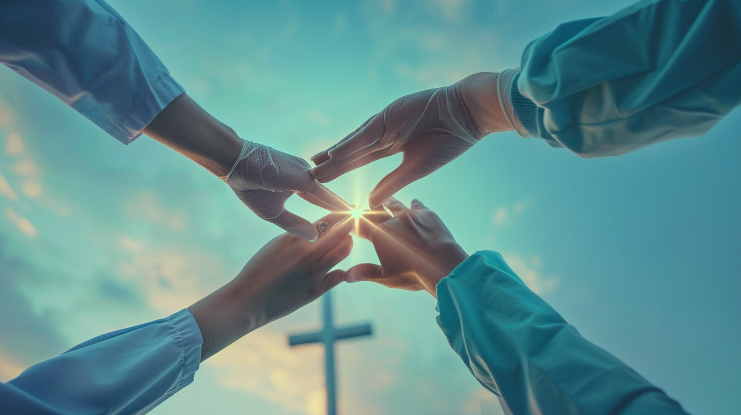 Medical staff hands solidarity light