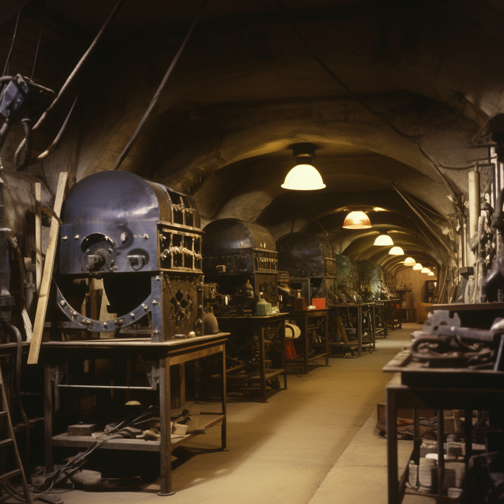 Vintage medical test lab in 1920s Montreal metro station