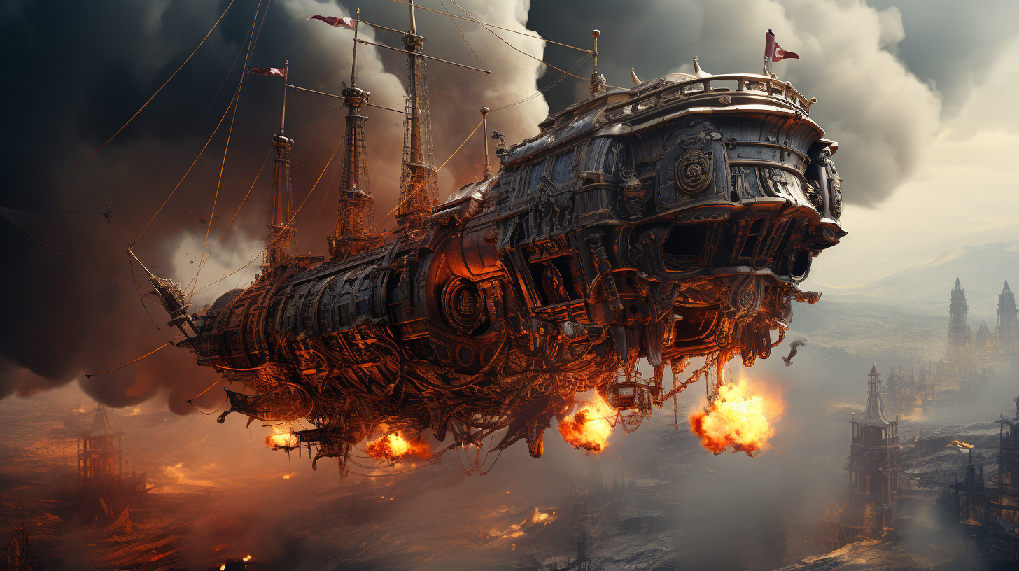 Medieval Airship War Destroyed Smoke Mars