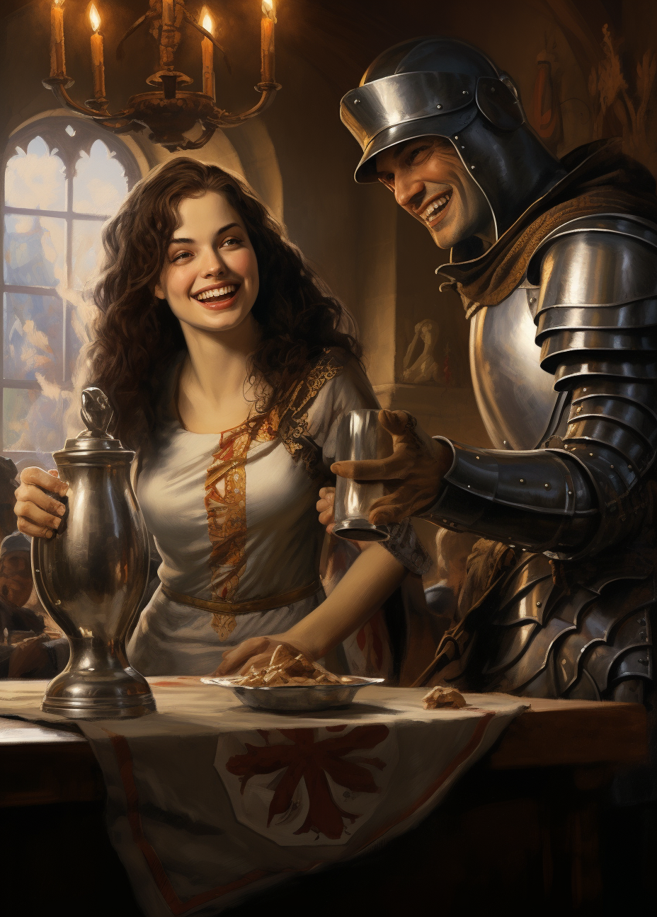 Cartoon Realism: Medieval Feast with Wine and Knight