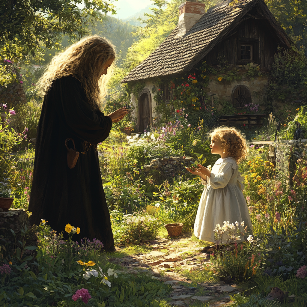 Blonde girl in herb garden