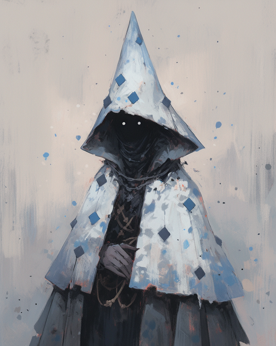 Black hood cultist with polka dot party hat