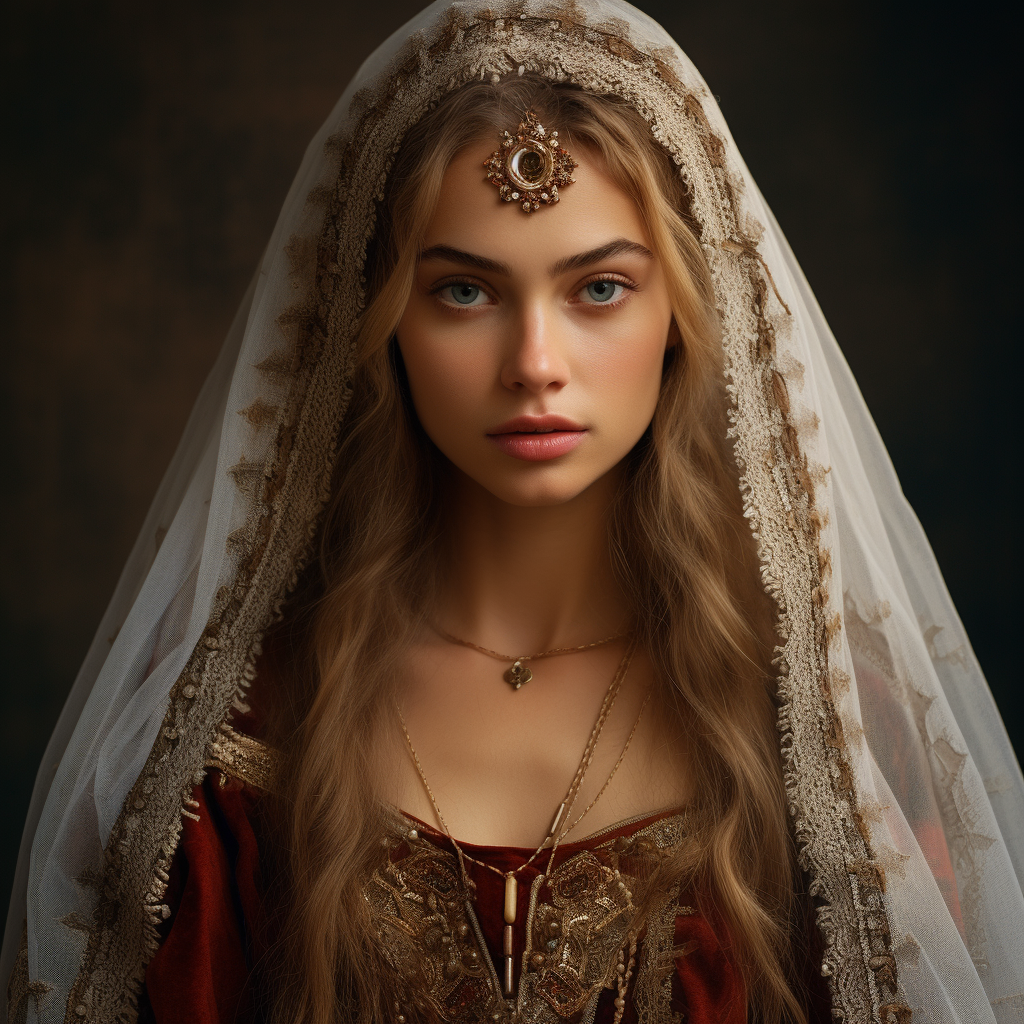 Beautiful medieval bride in gown