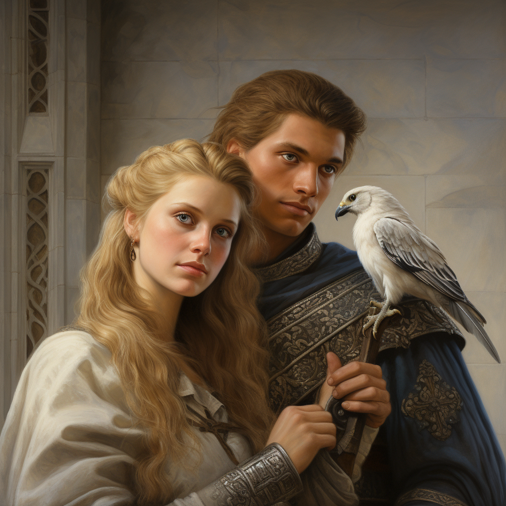 Medieval brother and sister with blonde hair and blue eyes