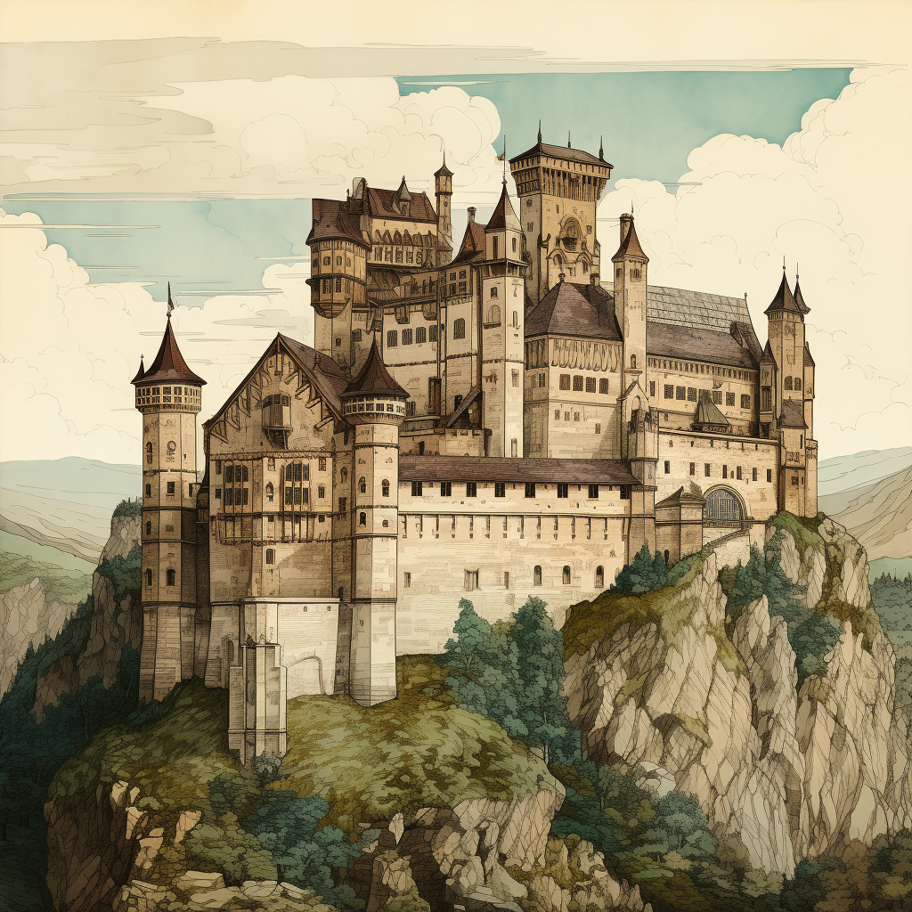 Medieval castle in manuscript style