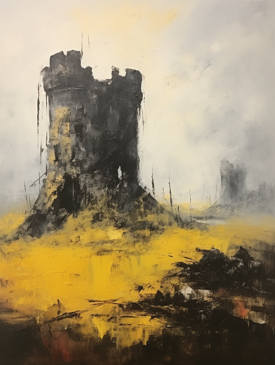 Enchanting medieval castle in yellow mist