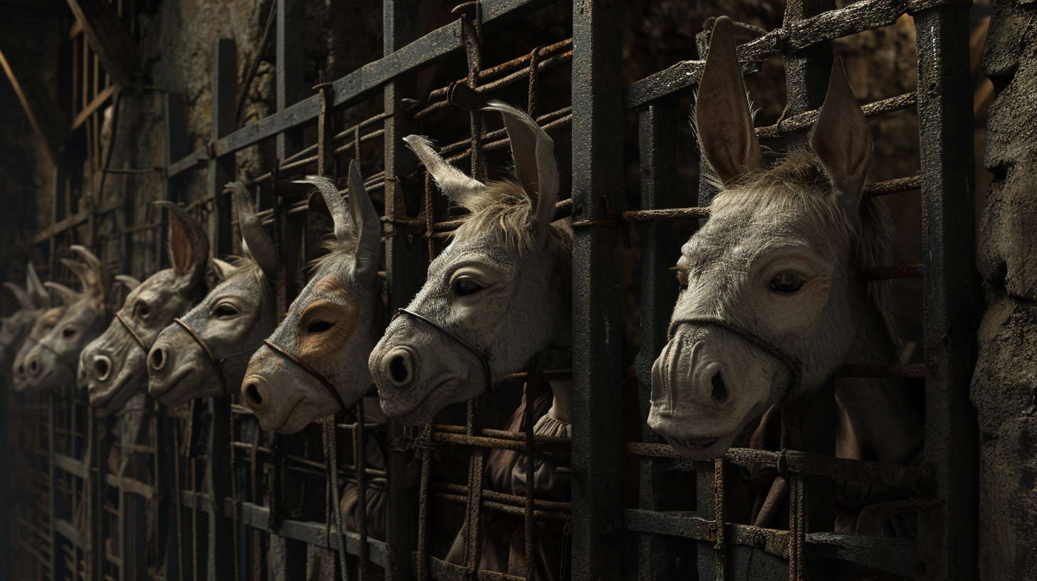 medieval dark fantasy stocks with donkey head mock