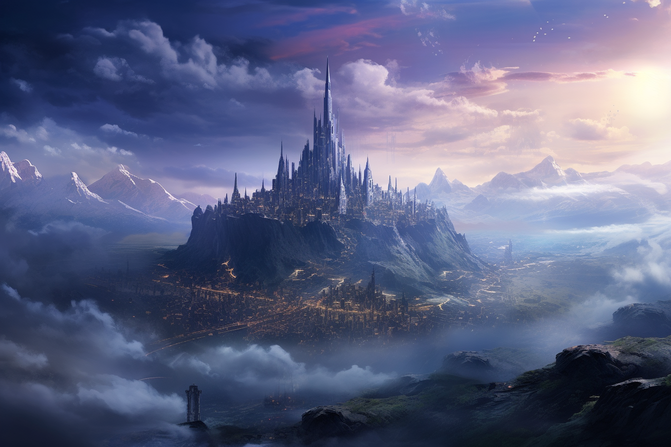 A majestic medieval fantasy city on a mountain