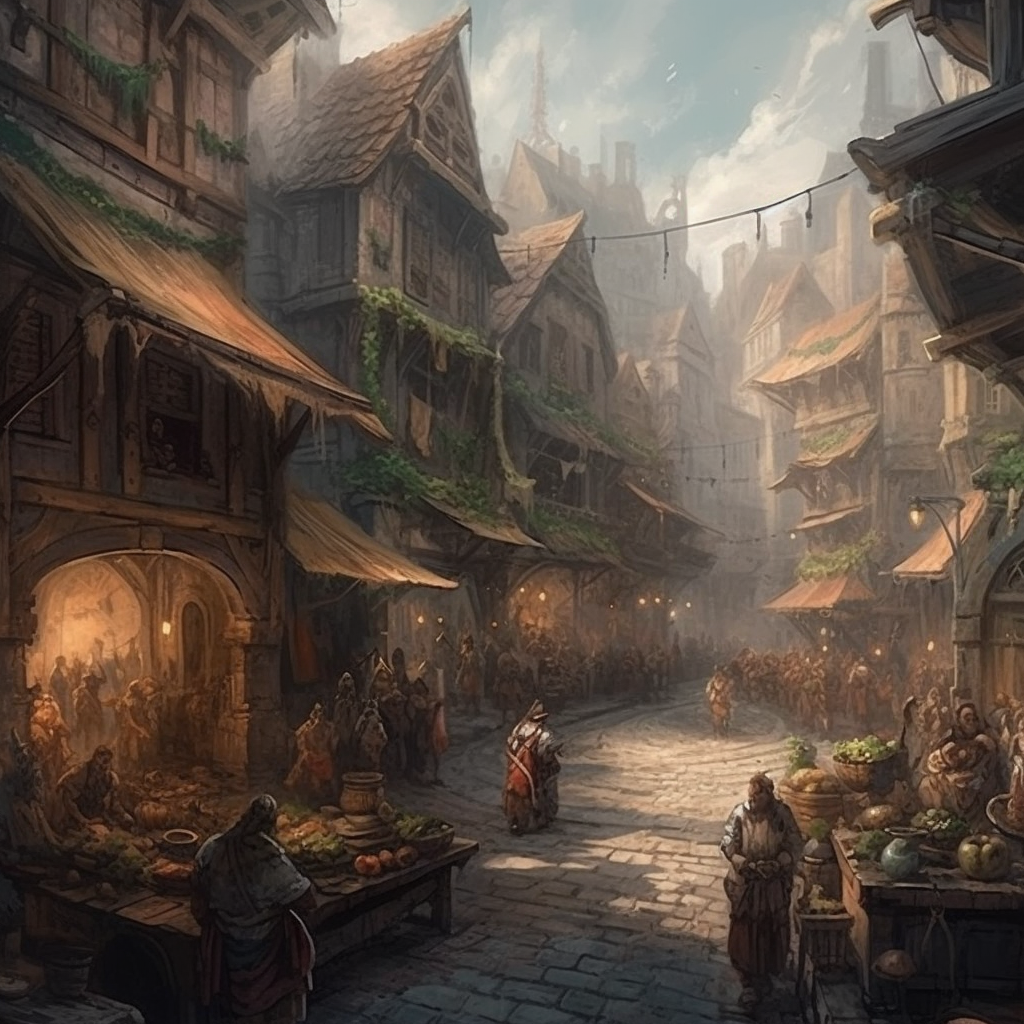 Medieval fantasy city street scene