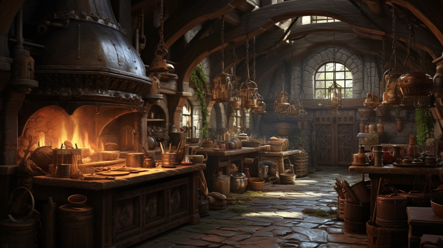 Medieval fantasy home kitchen scene