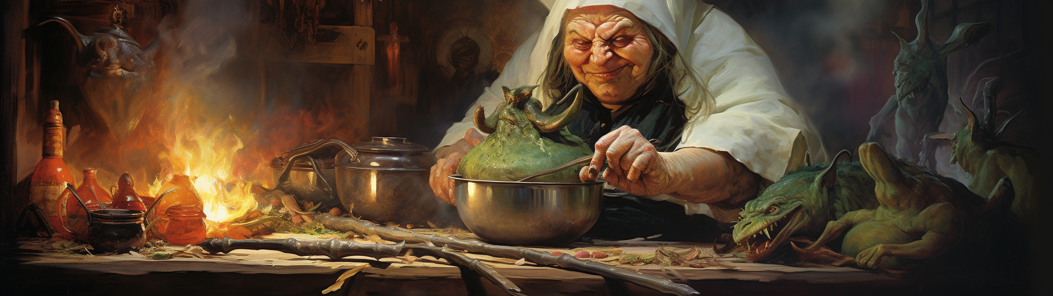 Evil witch cooking weird stew