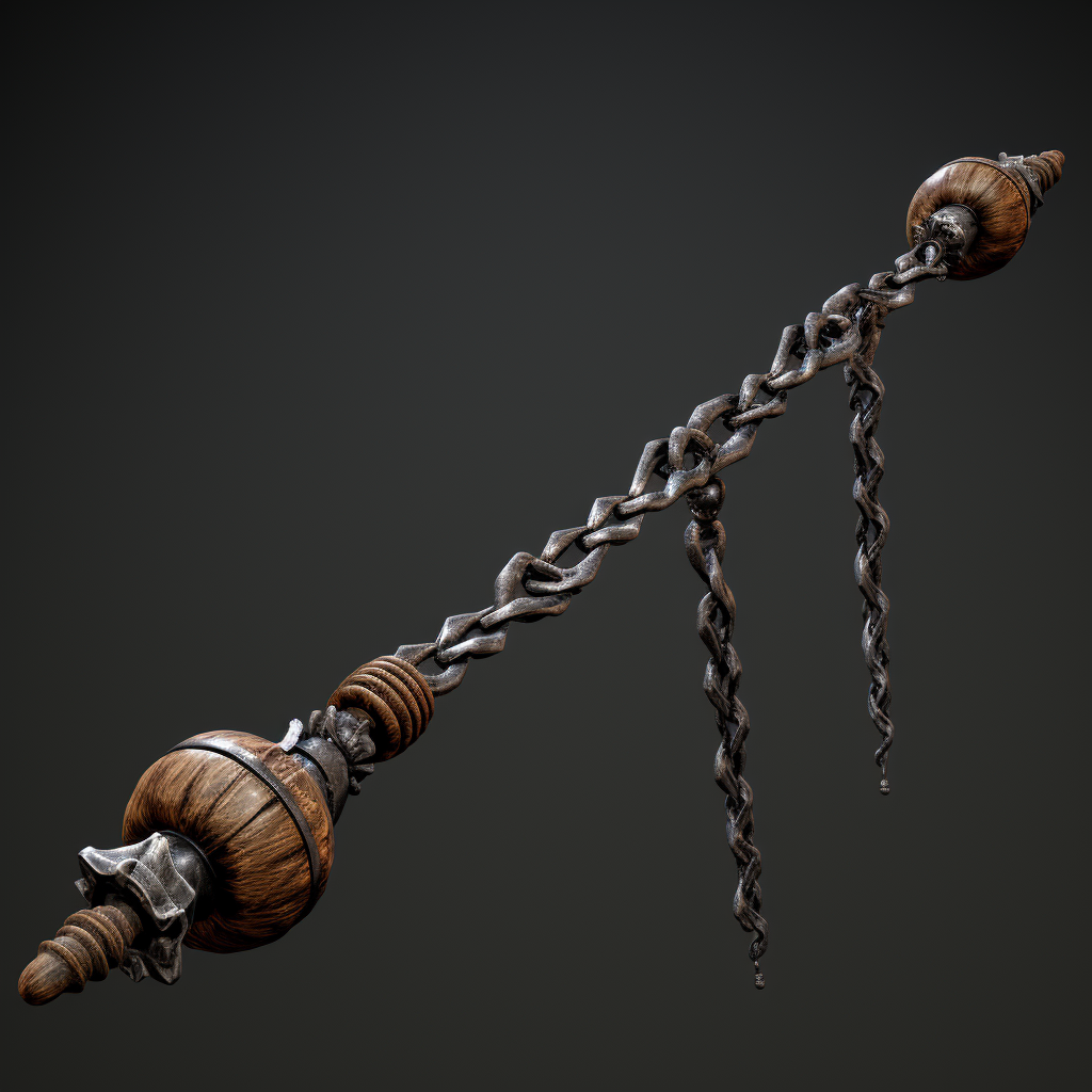 Photorealistic medieval flail in dynamic position