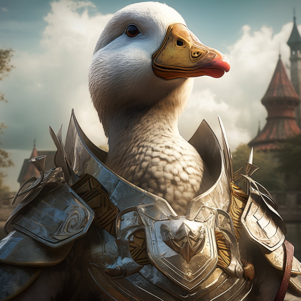 Goose in Medieval Armor Looking Triumphant