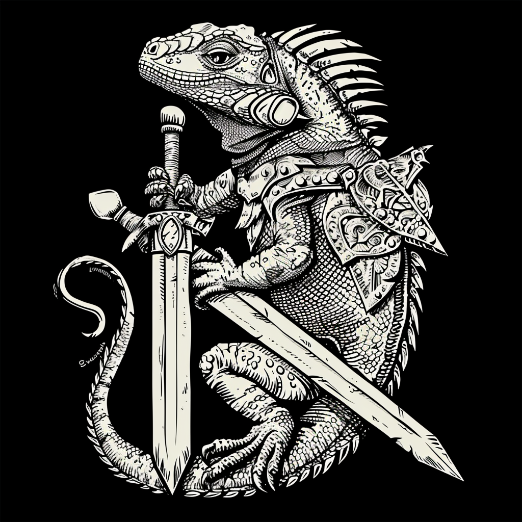 Majestic iguana crest with sword