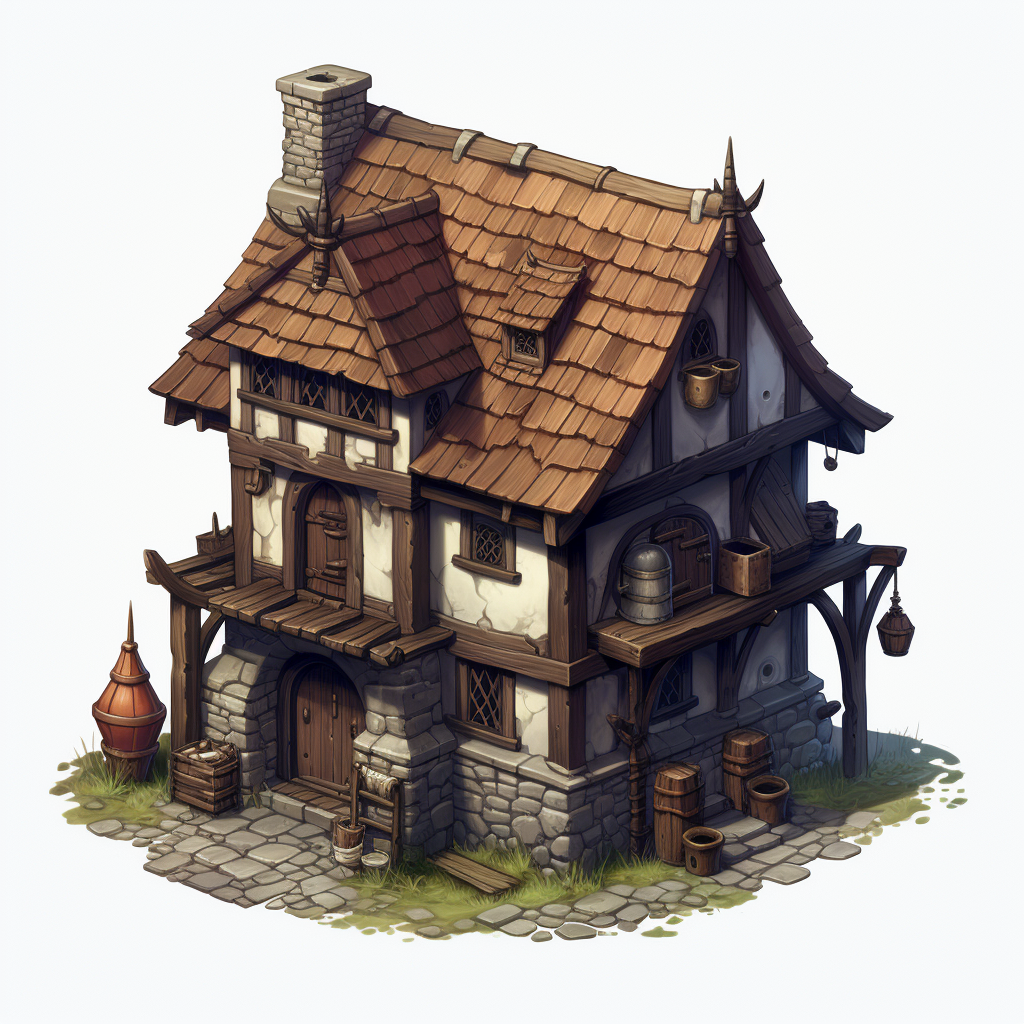 Medieval house on white background