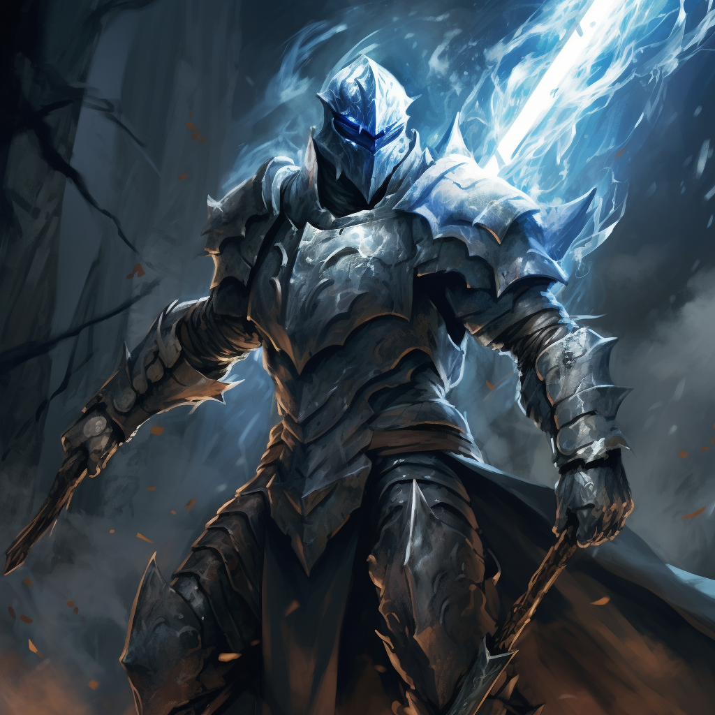 D&D Fantasy Art of Knight with Blue Lightning Sword