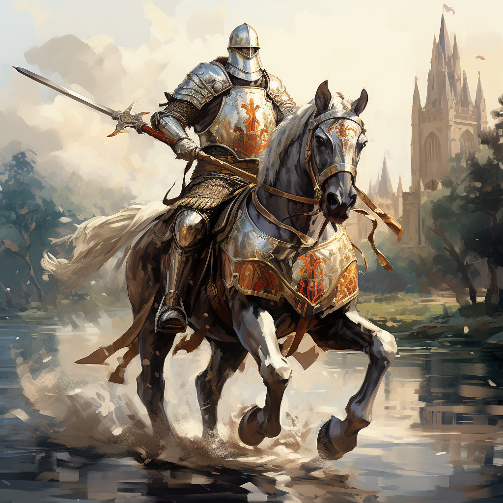 Medieval knight plate armor horse lance