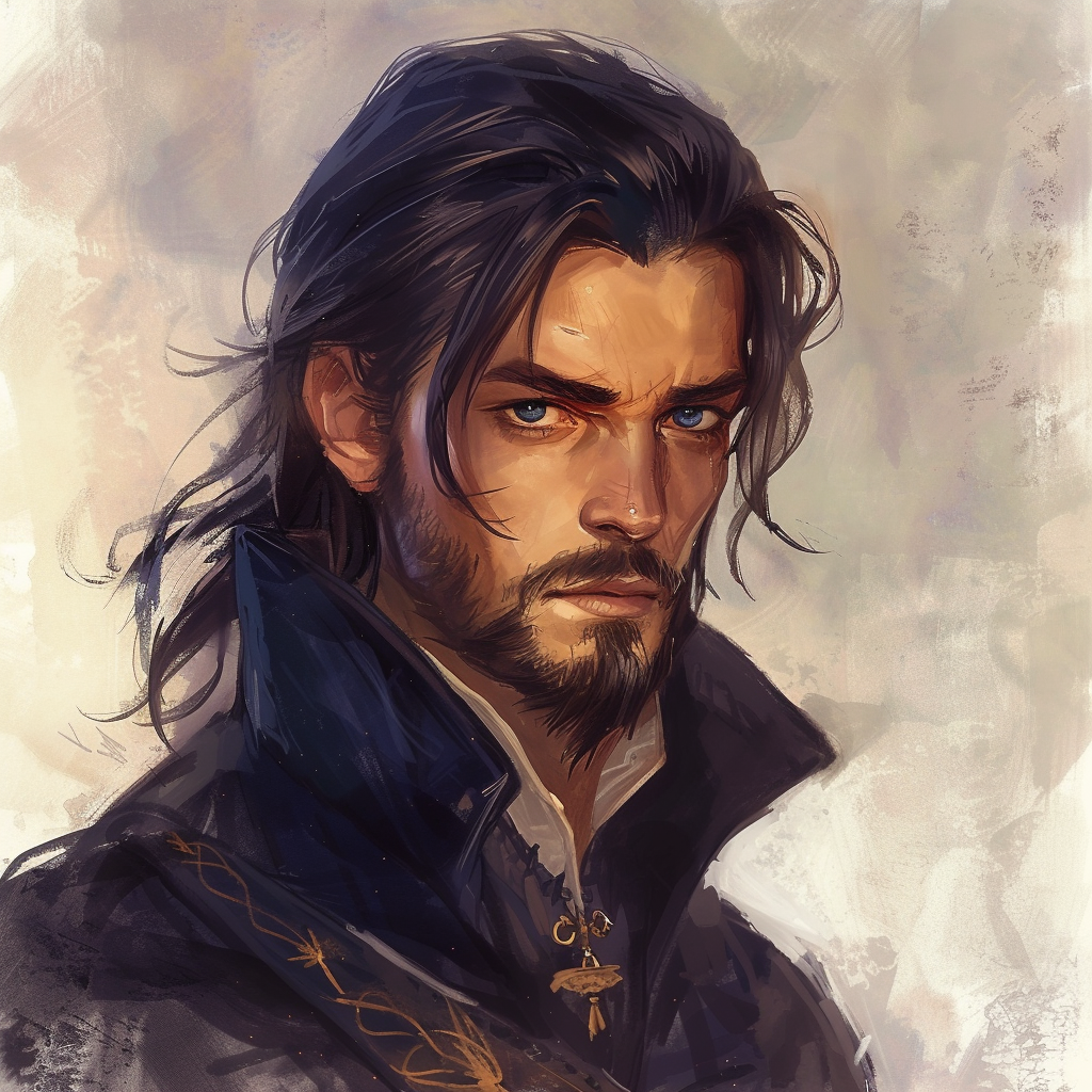 Black short hair medieval noble male character