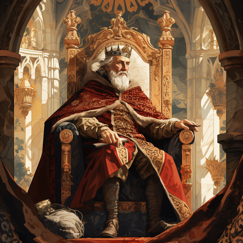 Medieval noble man sitting on his throne