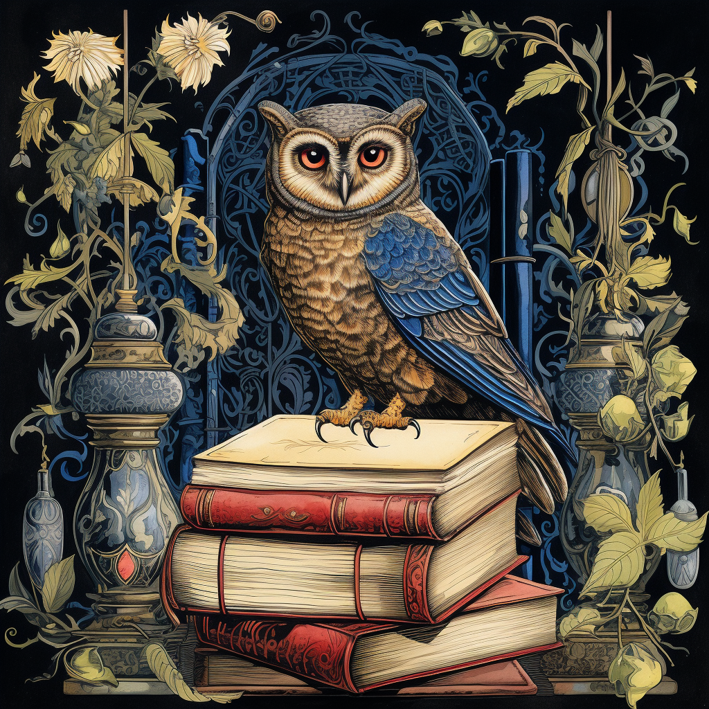 Medieval Owl Ex Libris with Hammer