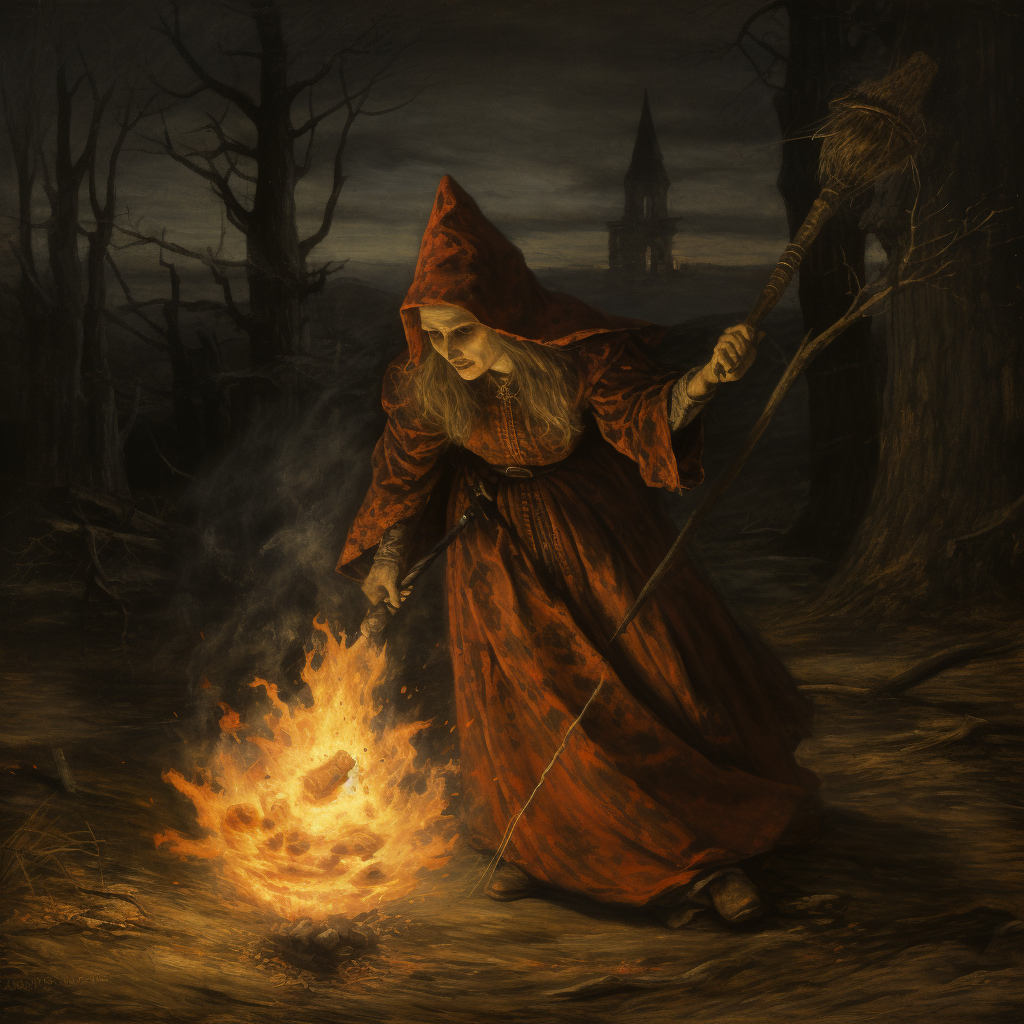 Medieval Painting of Burning Stake Witch