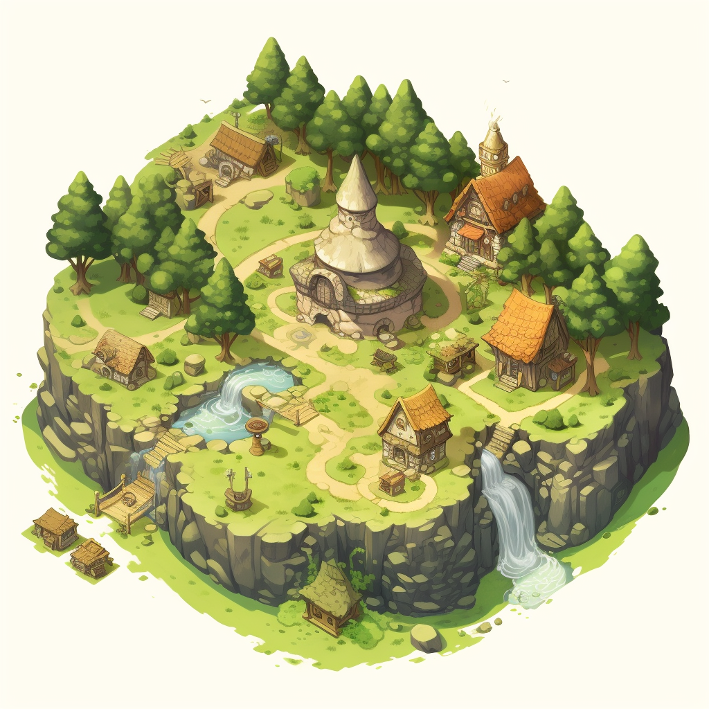 Isometric view of charming medieval settlement