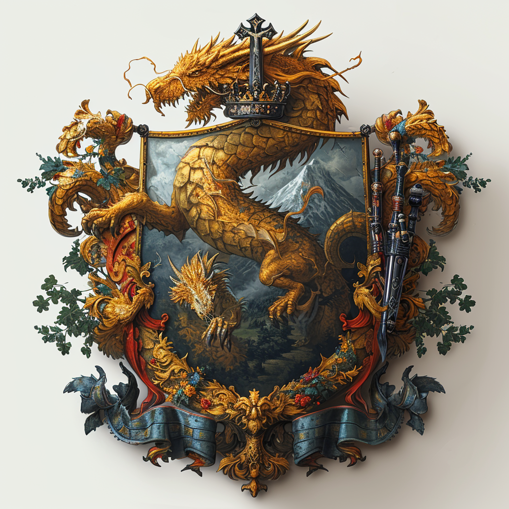 Medieval Shield with Golden Dragon