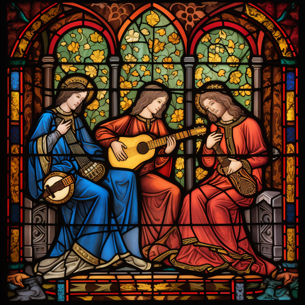 Medieval stained glass ABBA concert artwork